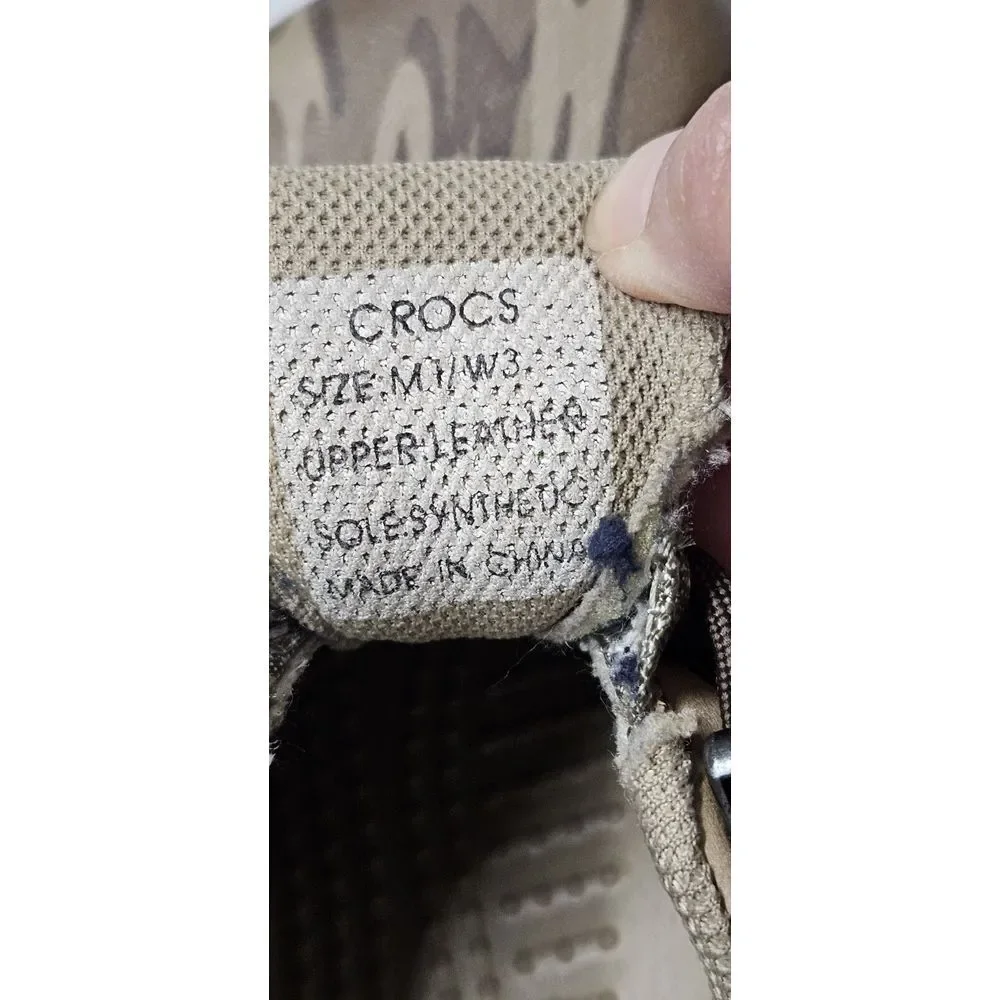 CROCS AXLE Leather rubber upper‎ big kid Sz J M1/W3 Camo boat Lace tie shoes